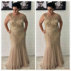 Luxurious Mermaid 2021 Arabic Plus Size Bride Cap Sleeves Beaded Crystals Mother Of Groom Dresses