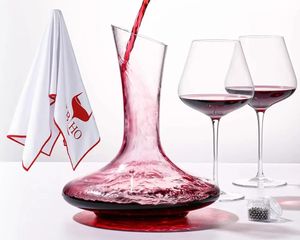 Decanter de vinho de garrafa completa com copos vermelhos de 2pcs e contas de limpeza 21 oz Borgonha 56 Carafe 240407