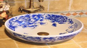 Chinese hand painted art porcelain blue basins sinks with butterfly love flower designhigh quatity6703921