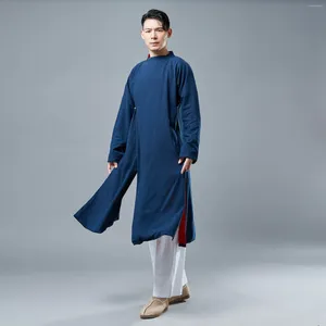 Ethnische Kleidung Herbst Silberschnalle Kontrastfarbe Robe Männer künstlerischer Stil Cheongsam Stand Collar Freizeit geteilt Tang Anzug
