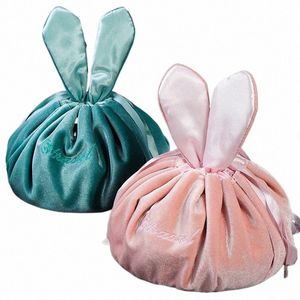 Bolsa de cosméticos redonda veet saco de maquiagem macia gatestring rabbit Ear Travel Make Up Organizer Feminino Baseility Beauty Storage for Gift D5ho#