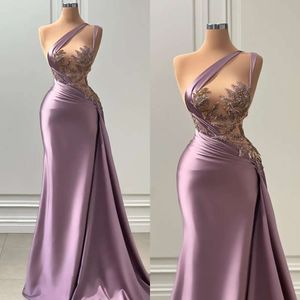 Sexy Mermaid Evening Elegant Straps Pearls Illusion Bodice Promdress Satin Dresses For Special Ocns Floor Length Robe De Soiree