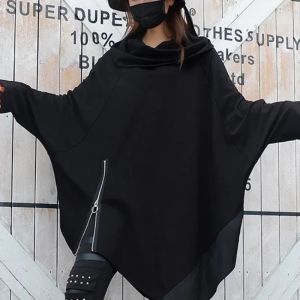 Kleider losen Fit schwarzer Reißverschluss unregelmäßig lässig Sweatshirt Neue Langarm Frauen Mode Tide Frühling Herbst 2023