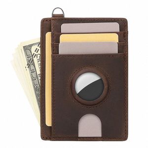 humerpaul Slim RFID Blocking Airtag Wallet with Credit Card Holder Genuine Leather Ultra-thin Mey Purse Fi Cardholder Bag b39M#