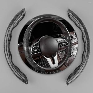 Steering Wheel Covers 1 Pair Universal Car Anti-Slip 38cm Cover Protector Black Wood Grain Texture PU Leather