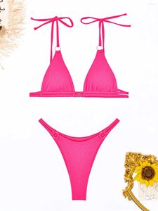 Damen Badebekleidung S - XL 13 Farben Rippen Hochbein geschnittene Bikini Frauen weiblich Badeanzug Zweier Set Badeanzug Schwimmanzug K5255