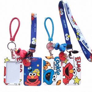 carto Elmo Lanyard Push & Pull Credit Card ID Holder Bag Student Women Travel Bank Bus Busin Card Cover Badge With Keychain g8kn#