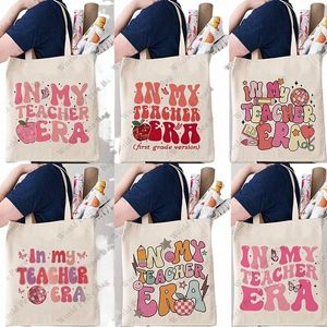 Красочные буквы с рисунком холст сумки, универсальная легкая сумка для магазина, подарочная сумка для учителей на Рождество и Halen H0Cl#