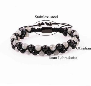 Fashion Gemstone Armband Natural 6mm Labradorite Black Agate Pärlor Handgjorda sladdflätade makramarmband Män kvinnor7070854