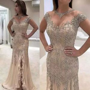 Plus Size Mermaid Beading Sequined High Side Split Elegant Mother Of The Bride Dresses Evening Party Gown