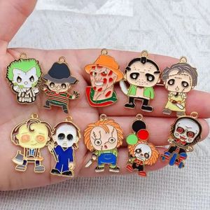 10pcs Personagens de filmes Halloween Charms para jóias Fazendo suprimentos de colar de esmalte de colar de chaves de colar de chaves DIY Acessórios DIY Batilhado 240408