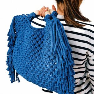 tote Bags Large Capacity Luxury Designer Handbag For Women 2023 New Knitting Tassel Beading Decorate Purse Ladies Beach Bag T67r#