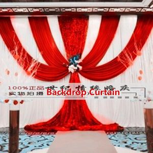 Party Decoration Red Wedding Backdrop Curtain Sequin Swag Top Ice Silk 3x6m (10ftx20ft) Bakgrund Drap Gardiner DEAORATION