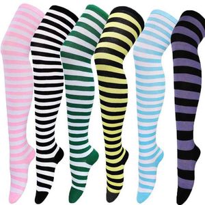 Meias sexy colorido meias listradas japonesas sobre meias de joelho Moda Mulheres mantêm os soks quentes sexy slim long Soks Black White listrado Hosiery 240416