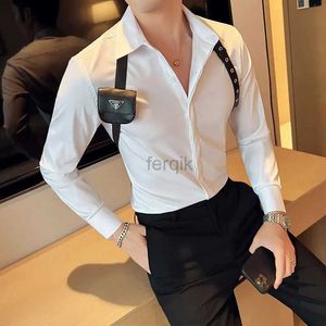 Men's Casual Shirts Men Pleat Shirt With Bowtie Tuxedo Black White Stylish For Wedding Party Club Slim Fit 24416