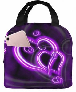 Purple Love Heart Lunch Box Box per donne ragazze isolate Piccola borsa da pranzo per adulti Cooler Bento Backpack riutilizzabile Botta per pranzo R9J8#