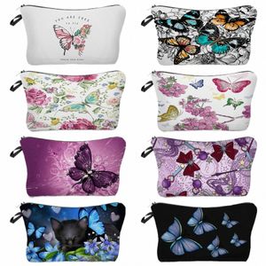 Bolsa de maquiagem estampada de borboleta casual para mulheres Travel Travel Cosmetics Organizador Infantil Padrão de Lápis Infantil 43WE#