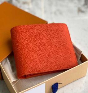 2022 Новые дизайнерские кошельки 5A высочайшего качества подлинный кожаный короткий кошелек для мужчин Fashion L0 Orange и голубой кошелек для женщин с 1410056