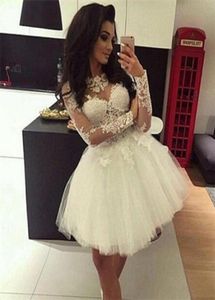 White Ball Gown Homecoming Dresses Long Sleeve Applique Lace 8th grade Prom Dresses 2017 Simple junior vestido de vestir7906987