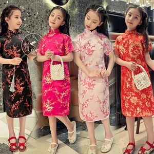 Saias Meninas Vestido Chinês Vintage Ano Cheongsam Com Winterweet Blossom Print Stand Collar for Children