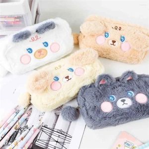 Studenter Kawaii Söt skrivande leveranser hundskola valp Animal Pencil Bag Plush Pen Case Zipper Pouch