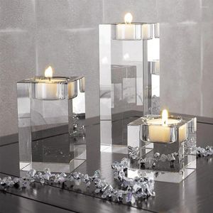 Titulares de vela Titular Solid Crystal Clear Square Glass Pillar Tealight para Decoração de Candelas de Candelas de Candelas de Candidato