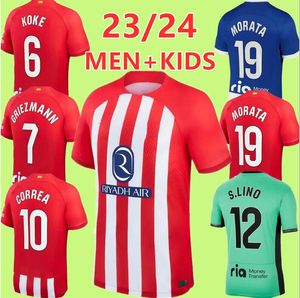 23/24 Atletico Madrids Morata Soccer Jersey 2023 Koke Griezmann Memphis Correa Shirt S.Lino M.llorente Molina Saul Rinildo J.M.Gimenez Kids Kits Uniform 999