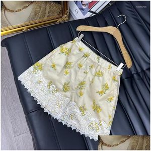 Womens Tracksuits 2023 Summer Women Fashion Floral Shorts Sets Long Sleeve O-Neck Blouse Lace Lady Delicate Elegant Flower Printed Dro Dhhyg