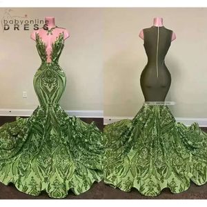 Olive błyszcząca cekinowa zielona syrenka afrykańska sukienki na bal