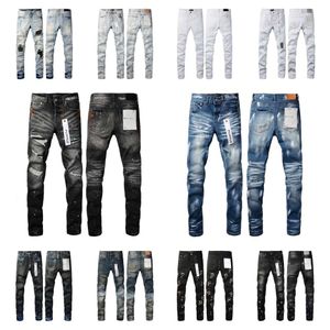 Designer Purple Jeans Men Bulson volare nero elastico elastico ricamo magro elastico bottoni jeans strappato volare hip hop pantaloni jeans per donne pantaloni neri bianchi