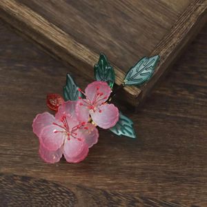 ヘアクリップピーチブロッサムクリップガールズピンクの花のヘアピンチョンサム装飾バレットヴィンテージティアラのためのチャイニーズハンフアクセサリー