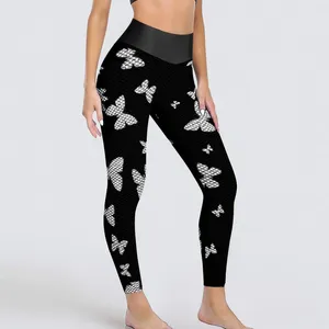 Women's Leggings White Butterfly Sexy Cute Animal High Waist Yoga Pants Aesthetic Quick-Dry Leggins Lady Pattern Fitness Sports Tights