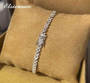 Elsieunee 100 925 Sterling Silver LeafシミュレートされたMoissanite Gemstone Wedding Charm Bracelets Bangle Fine Jewelry Drop7639371