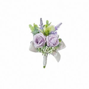 purple Bridesmaid Wrist Frs Handmade Wedding Corsages Brooch Artificial Frs Bracelet Bride Groom Marriage Accories G53P#