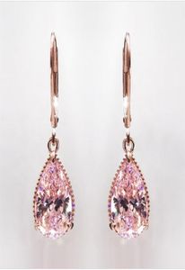 14K Gül Altın Pembe Elmas Küpe Kadınlar Moda Topaz Taş Bizuteria Garnet Drop Orecchini Kızlar 2110148997155