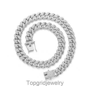 12mm kubansk kedja ljus lyx mode mångsidig legering vatten diamant unisex kubansk halsband