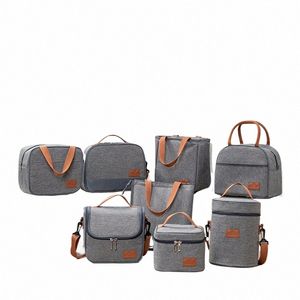 FI Portable Grey Tote Insulati Lunch Bag For Office Work School Korean Oxford Cloth Picnic Cooler Påsar M82U#