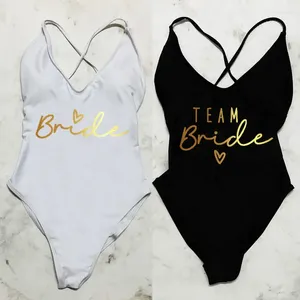 Damskie stroje kąpielowe Seksowne wyściełane jednoczęściowe stroje kąpielowe Drużyna Bride Bikini Summer Bathing Suit plus size plażowe panieńskie panienki