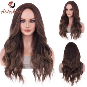 Cosplay de Aideshair Use perucas sintéticas loiras mistas resistentes ao calor com peruca de cabelo ondulada natural longa para mulheres negras dail 240416