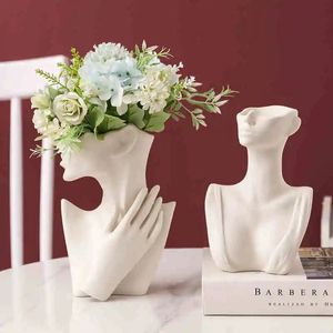 ノルディックスタイルのセラミック花瓶の女性ボディモデルモダンボディアート花瓶ホームデコレーションクリエイティブフラワーポットリビングルームデコレーション240409