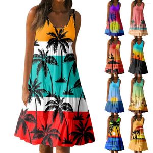 Lässige Kleider Frauen Sommer runder Nacken ärmellose losen Strandrock Mode lustige gedruckte Temperamentkleid Vestidos Largos