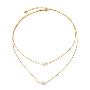 Nuova collana di perle per donne in acciaio inossidabile in oro 18k inossidabile con gioielli da regalo per banchetti a doppio strato di perla d'acqua dolce