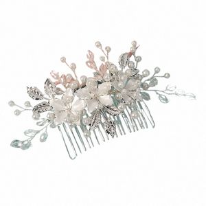 Sier Fr Handmade Pearl Hair Comb Wedding Crystal Bride Hair pente de cabeceira de cabelos para mulheres H087#