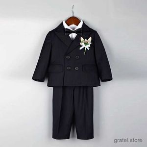 Suits Baby Boys Black Suit Kids 1 Year Birthday Set Child Jacket Vest Pant Photograph Costume Children Wedding Performance Party Dress