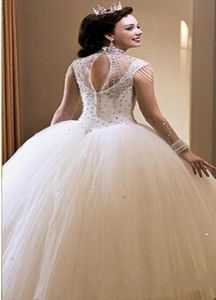 ship vintage Quinceanera dress sequin beading tulle ball gown short sleeves high collar cheap evening dress5021830