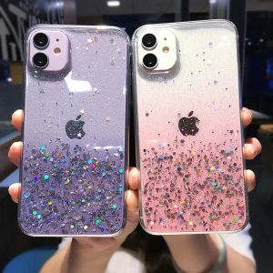 Clear Glitter Phone Case For iPhone 14 15 13 12 Pro 11 Pro Max XS Max XR X 7 8 Plus Mini SE Cute Gradient Sequins Cover