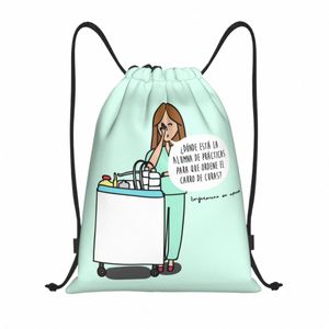 EnferMera en en carto Verpleegster Trekkoord Rugzak Sport Gym Sackpack String Bag Voor Sporten 56GV#