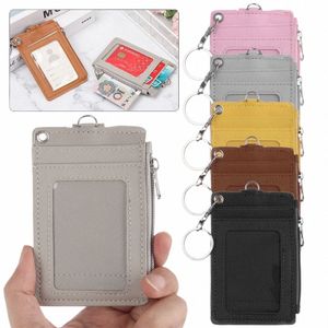 portable Leather Busin ID Card Credit Badge Holder Coin Purse Wallet Keychain G47j#