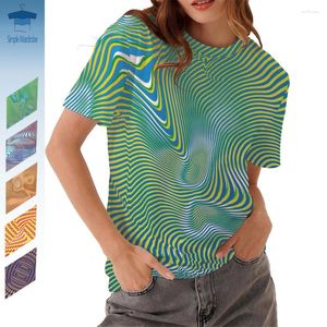 Kadın Tişörtleri Geometri Görsel İllüzyon Çizgileri Sıradan Kadın Giyim Kısa Kollu Yuvarlak Boyun Büyük Boyu Komik Üst 3d Baskı Grafik T-Shirt