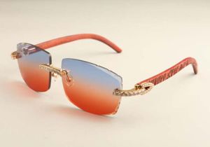 Neue Luxus -Mode -Diamant Ultra -leichte Sonnenbrille T35240157 Kleine Rahmen natürlicher geschnitzter hölzerne Sonnenbrille Gravurspiegel 2477954